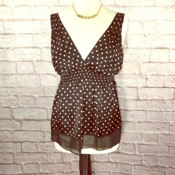BCBGMaxAzria Tops - BCBG silk polka dot top with gathered waist 5 for $25